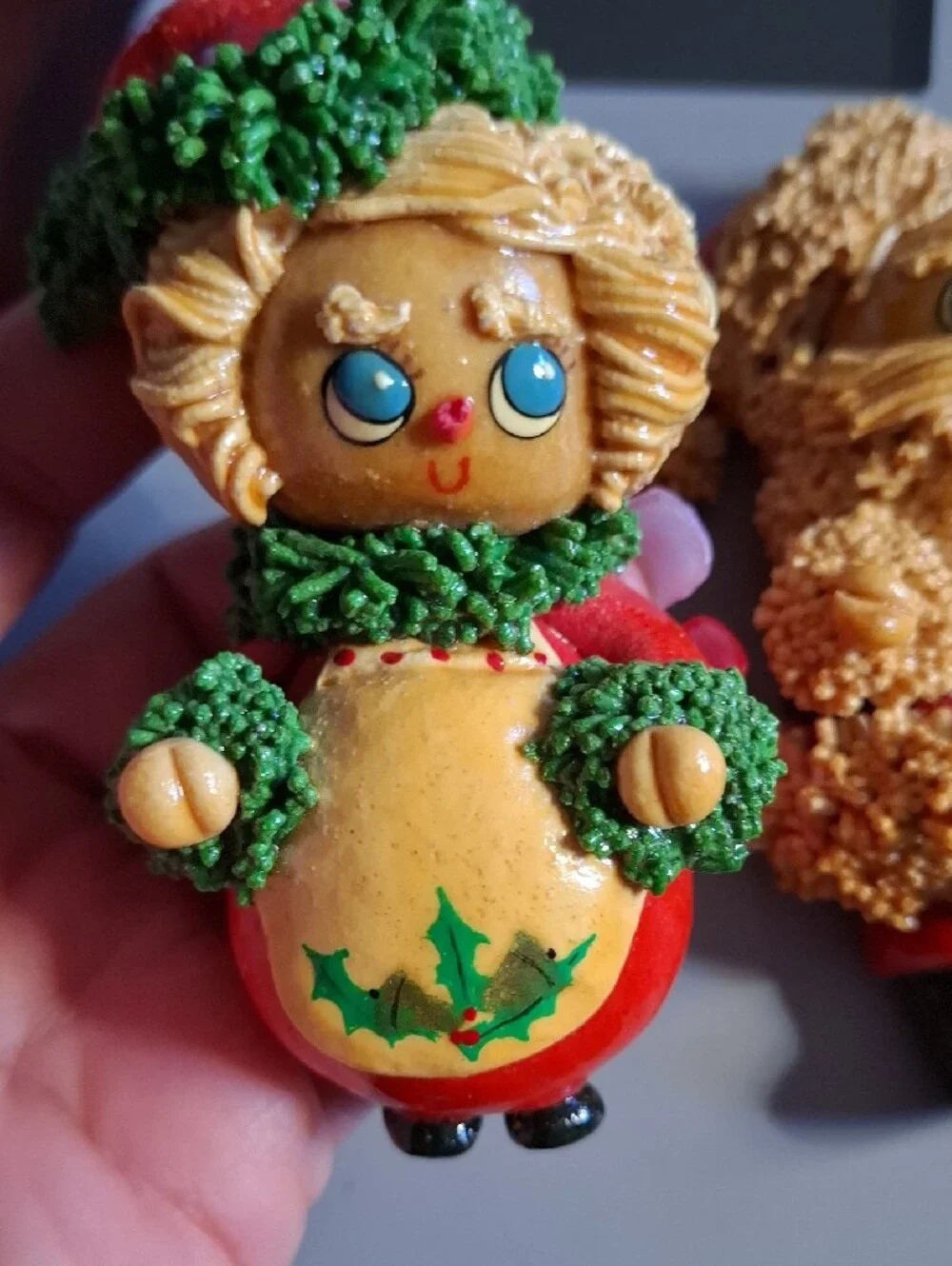 Christmas Santa and Mrs. Claus , Baby, Clown Group Of Vintage Homemade Ornaments